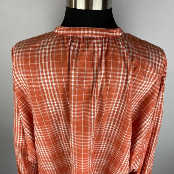 Universal Thread S Orange White Plaid Oversize Button Popover Balloon Sleeve Top - Picture 11 of 12